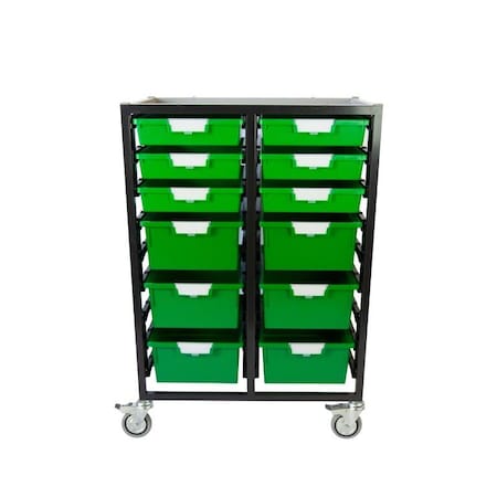 Storsystem Commercial Grade Mobile Bin Storage Cart with 12 Green High Impact Polystyrene Bins/Trays CE2102DG-6S6DPG